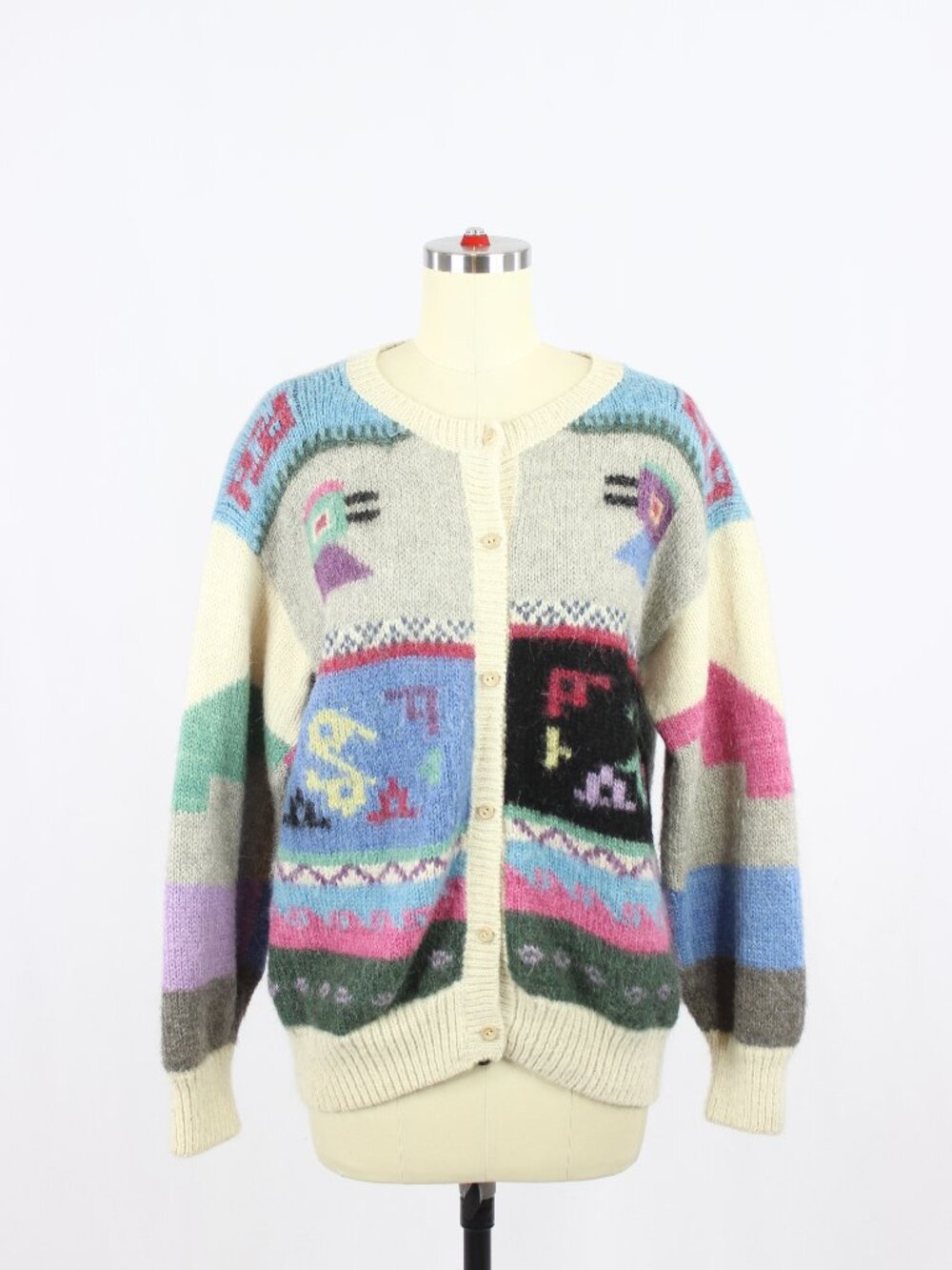 Vintage 60's ARTESANIAS DE LOS ANDES Handmade Peru 100% Alpaca Cardigan Sweater